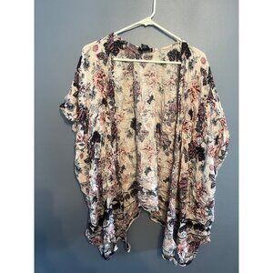 Angie Crop Kimono Women’s Size Medium Floral Boho Purples & Pinks Y2K 100% Rayon